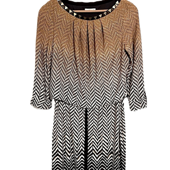 London Times Womens Size 10 Dress Blouson Geometric Slouch Waist Geometric Print - Picture 2 of 9